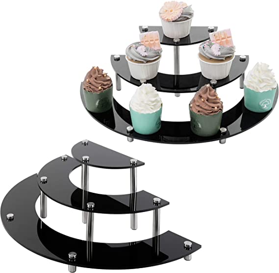 MyGift 6-Piece Set Black Acrylic Semicircle Server Cupcake Dessert Display Stand, Tabletop Collectible Showcase Risers
