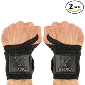 Wrist Wraps (Professional Quality) by Stoic: Powerlifting, Bodybuilding, Weight Lifting Wrist Supports for Weight Training.