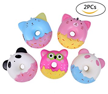 Aolige 2 PCs Squishies Panda Slow Rising Jumbo Kawaii Cute Small Animal Donuts Creamy Scent for Kids Party Toys Stress Reliever Toy