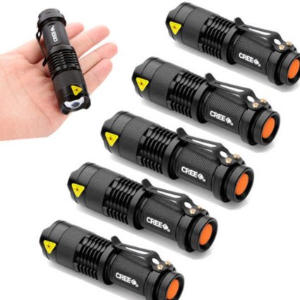 Maketheone Mini CREE Q5 LED Flashlight Torch 7W 350LM Adjustable Focus Zoomable Light Pack of 6