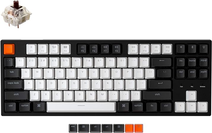 Keychron C1 87 Key Hot-swappable Wired Mechanical Keyboard, USB Type-C Cable, Double-Shot ABS Keycaps TKL Mechanical Gaming Keyboard, White Backlit Gateron G Pro Brown Switch for Mac Windows