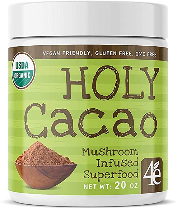 Holy Cacao Mushroom Infused Superfood - Naturally Sweetened Cacao Mushroom Superfood Supplement Boosts Energy, Cognition and Endurance – Mood Elevator and Craving Suppressor – 30 Servings
