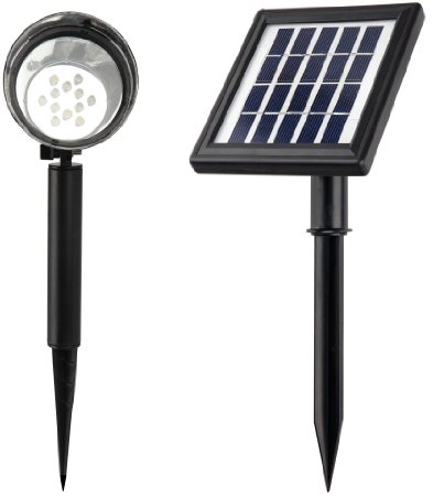 MicroSolar - 12 LED - Lithium Battery - Separate Solar Panel with 16 foot Wire - Solar Spotlight --- Automatically Activates from Dusk to Dawn under Good Sunshine