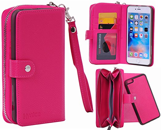 iPhone 6 Plus Wallet Case, Hynice iPhone 6 Plus Wallet Purse Case Leather Zipper Case with credit card slots and Magnetic Detachable Slim Cover for iPhone 6 Plus 5.5" (Litchi-rose)