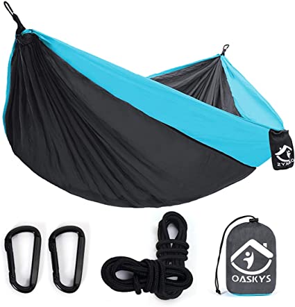 oaskys Camping Hammock Double with 2 Tree Straps Made of Portable Lightweight Nylon Parachute for Backpacking,Travel,Beach,Yard and Outdoor Survival
