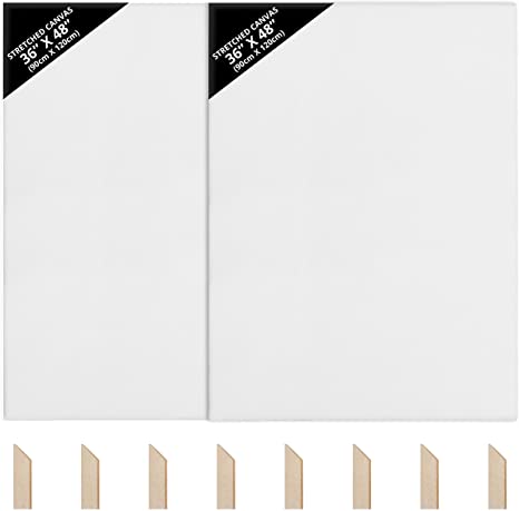 Kurtzy Blank Canvas (2 Pack) - 90 x 120cm (36 x 48 inches) - Extra Large Pre Stretched Canvas Panels with Wooden Wedges - Suitable for Acrylic and Oil Painting Also for Sketching and Drawing