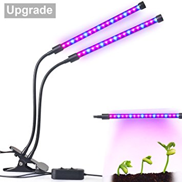 Upgraded Dual-lamp LED Grow Light Aotson 18W Dimmable 2 Levels Plant Grow Lamp Lights Bulbs with Adjustable Flexible 360 Degree Gooseneck for Indoor Plants Hydroponics Greenhouse Gardening