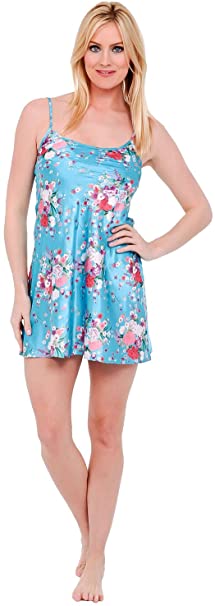 Del Rossa Womens Satin Floral Nightgown, Long Camisole Chemise