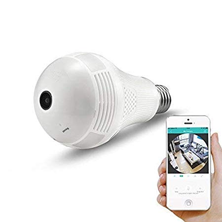 360° Panoramic View WiFi IP Bulb Camera with FishEye Lens 360 Degree 3D VR Panoramic View Home Security CCTV Camera Wirelss Security Camera (960P)