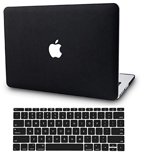 KEC Laptop Case for New MacBook Air 13" Retina (2018, Touch ID) w/Keyboard Cover Italian Leather Case A1392 (Black Leather)