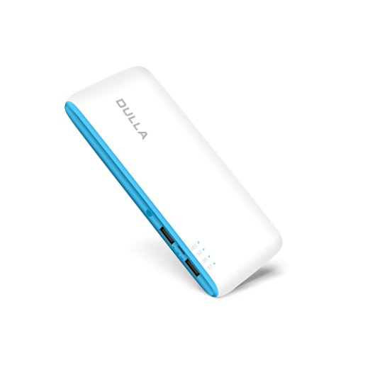 DULLA 15000mAh Portable Power Bank 2.1A Fast Charger External Battery, 2 USB Ports for iPhone 7 6s 6 Plus, iPad, Samsung Galaxy and More(white-blue)