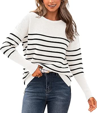 BTFBM Casual Women 2024 Fall Sweater Long Sleeve Ribbed Knit Pullover Loose Crewneck Batwing Split Sweater