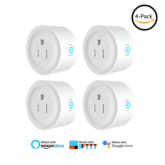 WiFi Smart Outlet, HUGOAI Mini Smart Plug 4 Pack, Compatible with Alexa & Google Home/IFTTT, APP Remote Control from Anywhere, No Hub Required, Wifi Enabled Voice Control Smart Socket