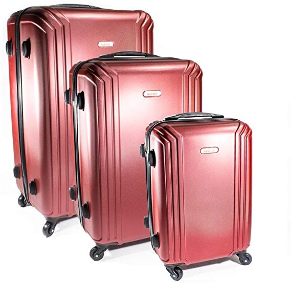 ALEKO LG201BURG ABS Luggage Travel Suitcase Set with Lock 3 Piece Multi Stripe Burgundy