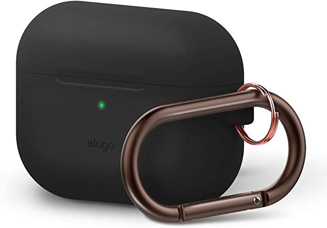 elago Original Hang Case Compatible with Apple AirPods Pro - Protective Carrying Cover, Premium Soft Silicone, Front LED Visible [Fit Tested] (Black)