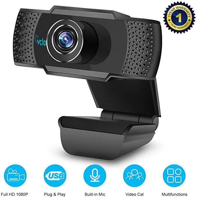 vcloo Webcam HD 1080P with Mic PC Camera for Video Calling & Recording Video Conference/Online Teaching/Business Meeting Compatible Compatible for Computer Desktop Laptop MacBook