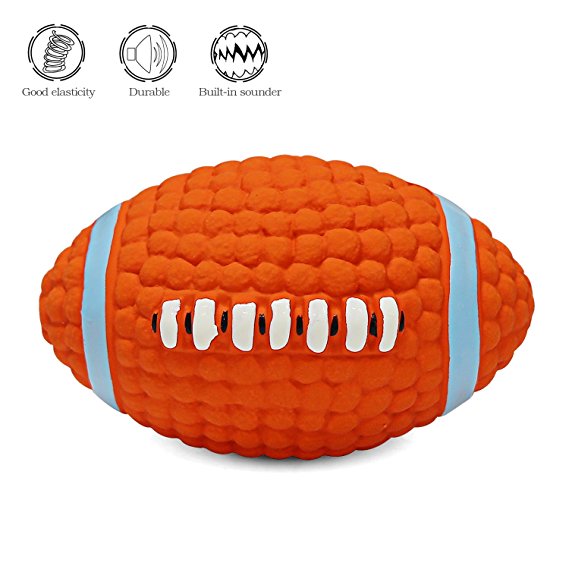 Dog Squeak Chew Ball Toys - Interactive and Chewing Durable Latex Balls Toys - Durable Dog Squeaky Rugby Chew Textured Toy for Small Medium Large Dogs - Nontoxic Squeak Chew Ball Toy - Cleans Teeth