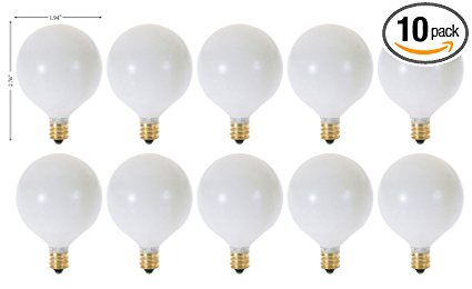 (Pack of 10) 40 Watt White G16.5 Decorative (E12) Candelabra Base Globe Shape 120V 40G16 1/2 Light Bulbs