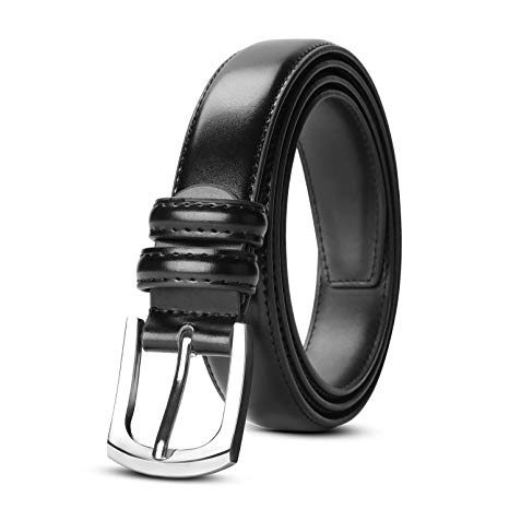 Men's Dress Belt Genuine Leather Black Design Belt with Prong Buckle Elegant Gift Box