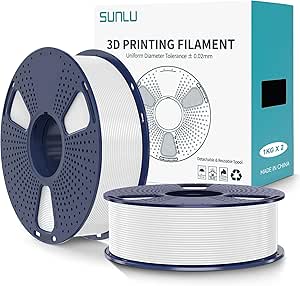 SUNLU PLA 2.0 3D Printer Filament 2KG, Tougher and Stronger PLA Plus Filament 1.75mm, Dimensional Accuracy  /-0.02mm, Reusable Materspool, 3D Printing Filament Fits for FDM 3D Printers (White 2-Pack)