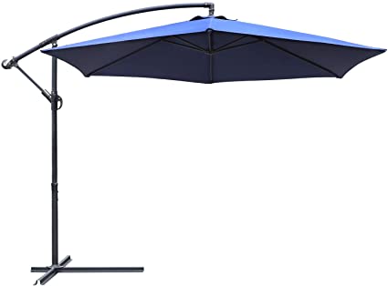 Greesum Offset Umbrella 10FT Cantilever Patio Hanging Umbrella Outdoor Market Umbrella with Crank and Cross Base (Dark Blue)