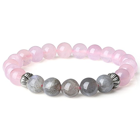 AmorWing Rose Quartz and Labradorite Reiki Healing Semi Precious Stones Bracelet for Women & Girls