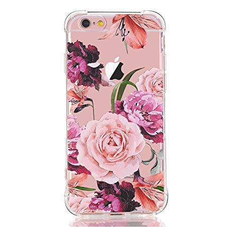 LUOLNH iPhone 6 Plus Case,iPhone 6S Plus Case with flowers, Slim Shockproof Clear Floral Pattern Soft Flexible TPU Back Cover [5.5 inch] -Purple Rose