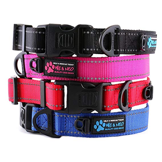 Max and Neo NEO Nylon Buckle Reflective Dog Collar - We Donate a Collar to a Dog Rescue for Every Collar Sold