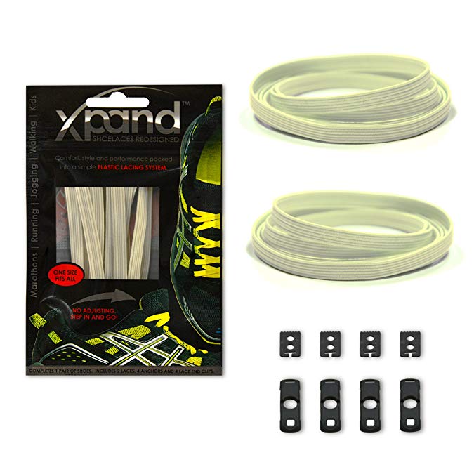 Xpand No Tie Shoelaces System with Reflective Elastic Laces - Glow in the Dark - One Size Fits All Adult and Kids Shoes