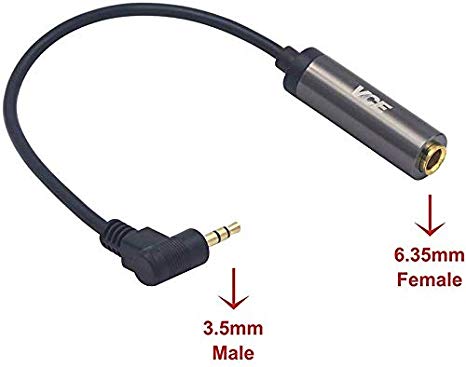 VCE Right Angle 90 Degree 3.5mm Male to 6.35mm Female Gold Plated Audio Stereo Jack Cable Adapter
