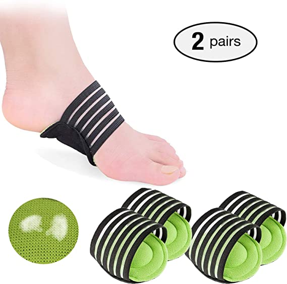 2 Pairs Extra Thick Cushioned Compression Arch Support with More Padded Comfort for Plantar Fasciitis, Fallen Arches, Heel Spurs, Flat and Achy Feet Problems (for Men and Women) (Green)