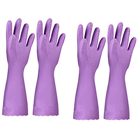 Elgood Household Gloves,Latex Free Vinyl Cotton Lining Non- Slip Swirl Grip Gloves for Kitchen Dishwashing Laundry Cleaning 2 Pairs (Purple, L L)