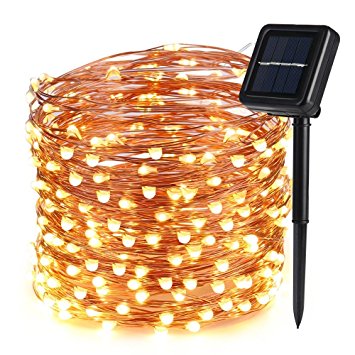 Icicle Christmas Solar String Light, 66ft 200 LED Waterproof Fairy Copper Wire Starry String Lights for Patio, Lawn, Garden, Pergola, Bar, Wedding, Party, Thanksgiving Decorations (Warm White)