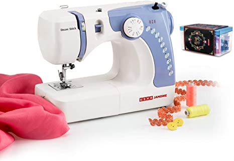 Usha Janome Dream Stitch Automatic Zig-Zag Electric Sewing Machine (White and Blue) with Free Sewing KIT Worth RS 500