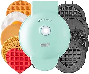 DASH Multi-Plate Mini Maker with 6 Removable Plates for Waffles and Storage Case - 2 Classic Waffle, Heart Waffle, Sunflower Waffle, and 2 Griddle Plates