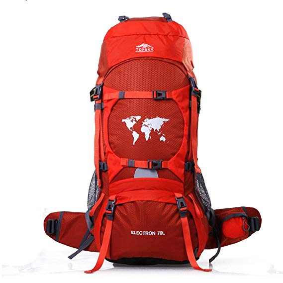 Outdoor Sports Camping Hiking Mountaineering Waterproof Backpack Unisex 70L 75L Large Travel Daypacks Bags with Rain Cover (Can Extension to 80L)