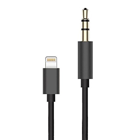 Lightning to 3.5mm Male Aux Audio Cable, Sprtjoy Lightning to Male 3.5mm Auxiliary Audio Stereo Cord for iPhone 7 / 7 plus to Headphone, Home / Car Stereo (3.3Ft/1M) (Black) - Not Support IOS 10.3