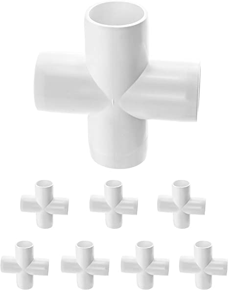 QWORK 4 Way 1" Cross PVC Fitting, 8 Pack PVC Fitting Connector, Furniture Grade, for Building Furniture and PVC Structures, White