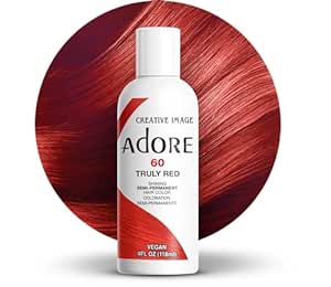 Adore Semi Permanent Hair Color - Vegan and Cruelty-Free Red Hair Dye - 4 Fl Oz - 060 Truly Red (Pack of 1)