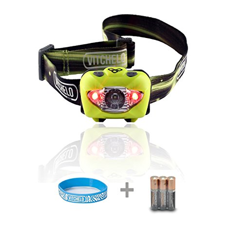 VITCHELO V800 Head Torch. 168 Lumens & Waterproof IPX6 Head Light for Camping. Suitable for Indoor & Outdoor Use. Compact, Lightweight & Multifunctional