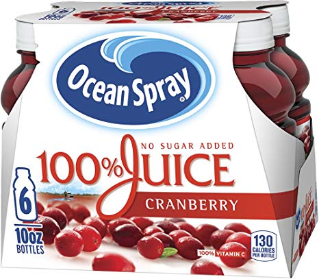 Ocean Spray 100% Juice, Cranberry, 10 Ounce Bottle (Pack of 6)