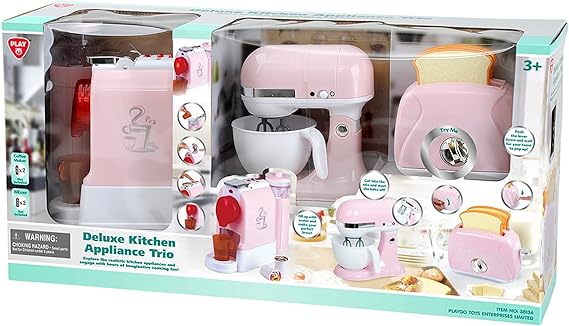 ﻿Playgo Toys Enterprises Ltd PlayGo My First Kitchen Appliances Playset; Coffee Maker, Mix Master and Toaster Pretend Coffee Machine (Pink Trio) Designed for Kids Ages 3  Years