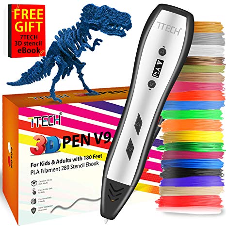 7TECH 3D Pen with 180 Feet PLA Filament Refills 280 Stencil Ebook Printing Printer Pen