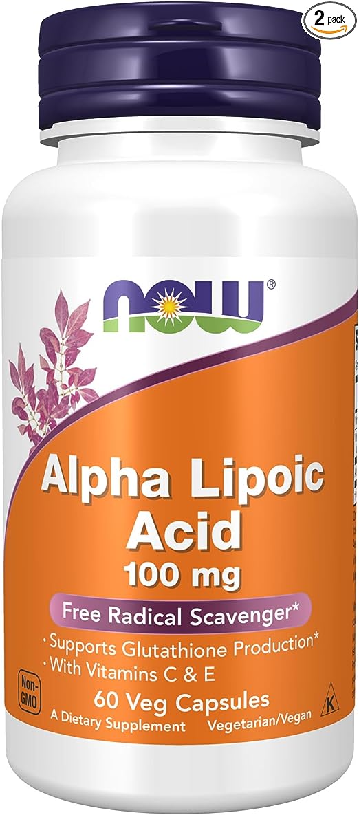 NOW Supplements, Alpha Lipoic Acid 100 mg with Vitamins C & E, Free Radical Scavenger*, 60 Veg Capsules