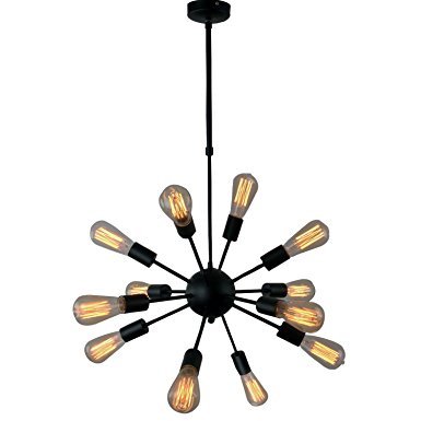 UNITARY BRAND Black Vintage Antique Metal Hanging Ceiling Chandelier With 12 Lights Painted Finish
