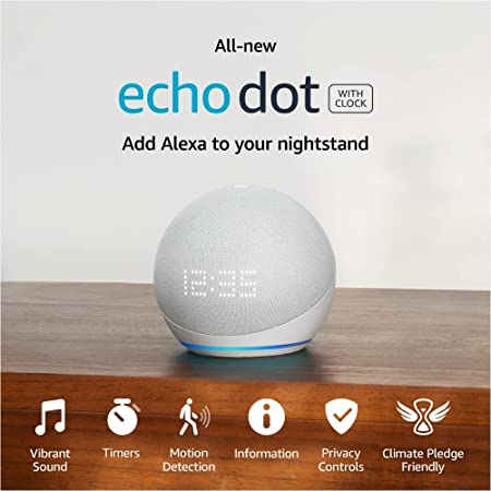 All-New Echo Dot (5th Gen, 2022 release) with clock and 6 months of Amazon Music Unlimited FREE w/ auto-renew