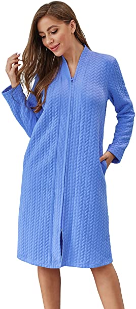 IZZY TOBY Women Zipper Robe with Pockets Long Sleeve Robes for Winter Warm Bathrobe