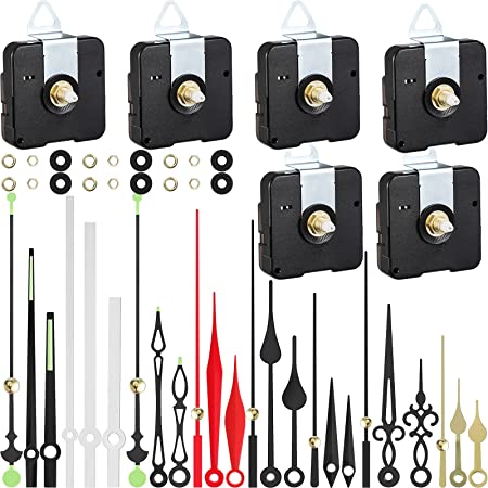 6 Pieces High Torque Clock Movements Long Shaft Clock Movement Mechanism with 8 Different Pairs of Clock Hands Clock Repair Parts for Design Replacement Repairing Clock Accessories