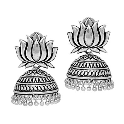 Jaipur Mart 25.00 Grams Oxidised Plated Jhumka Earrings Gold & Silver Jewellery Gift For Women