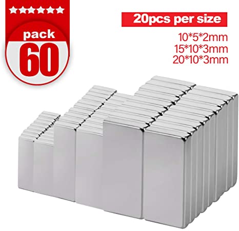 Jewan 60pcs Square Magnets Multiple sizes, Mini Strong Neodymium Magnets for Whiteboards, Fridge, Crafts, Noticeboard